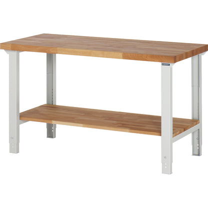 Workbench, series 7000 modular system, 1 shelf, feet, without add-on drawer units, WxD 1500 x 700 mm.