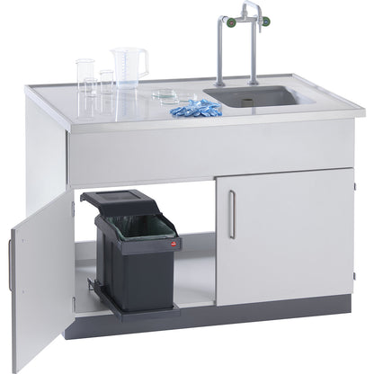 Laboratory sink, stainless steel table top / basin, WxDxH 1210 x 750 x 900 / 1285 mm.