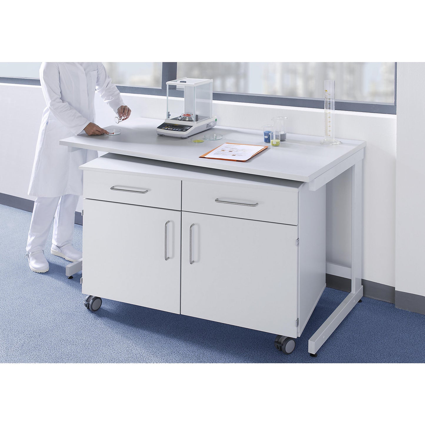 Laboratory base cupboard, high, 4 drawers, width 836 mm.