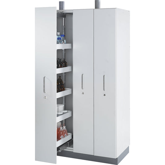 Laboratory drawer cabinet, with ventilation connection, 4 drawers, with 6 tray shelves each.
