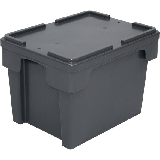 Stack/nest container made of HDPE, capacity 23 l, solid walls and base, grey.