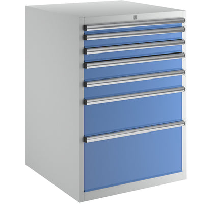 Drawer cupboard, height x width x depth 1000 x 717 x 725 mm, drawers 1 x 50, 2 x 75, 2 x 100, 1 x 200, 1 x 300 mm.