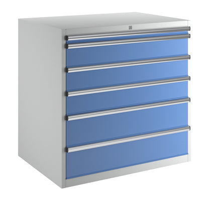 Drawer cupboard, height x width x depth 1000 x 1023 x 725 mm, drawers 1 x 50, 3 x 150, 2 x 200 mm.