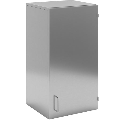 Cleanroom wall mounted cupboard made of stainless steel, 1 hinged door, width 400 mm.