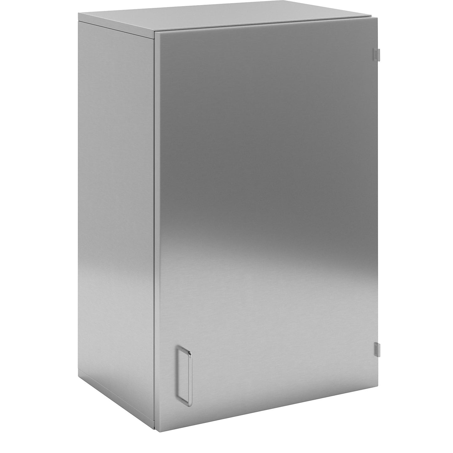Cleanroom wall mounted cupboard made of stainless steel, 1 hinged door, width 500 mm.