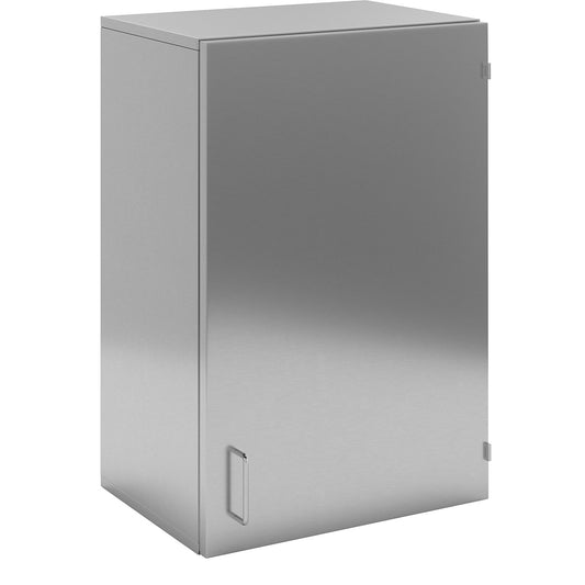 Cleanroom wall mounted cupboard made of stainless steel, 1 hinged door, width 500 mm.