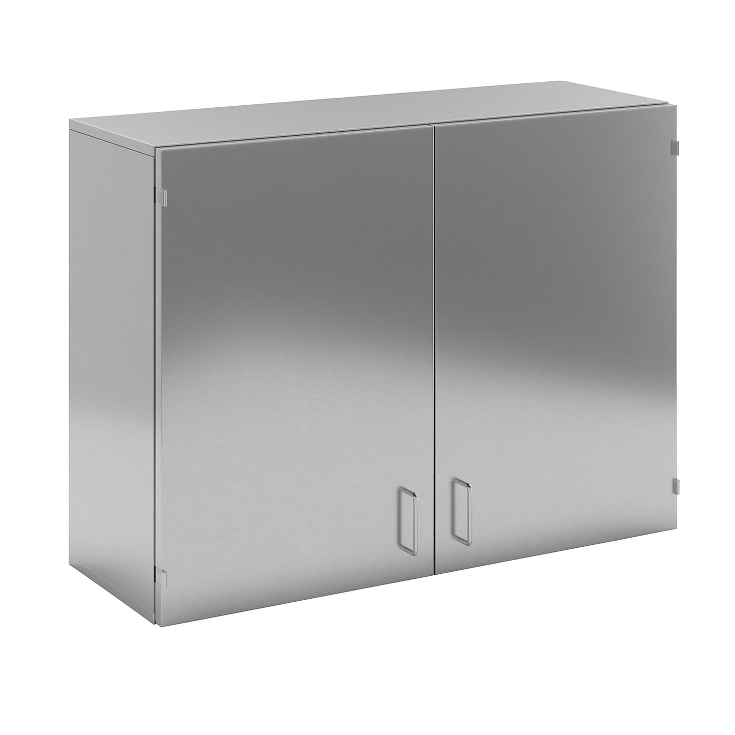 Cleanroom wall mounted cupboard made of stainless steel, 2 hinged doors, width 1000 mm.