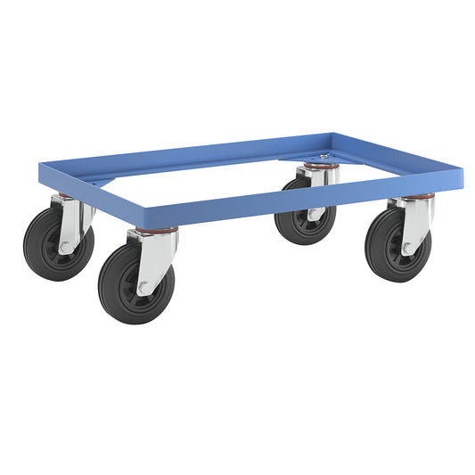 Steel wheeled base, with solid rubber tyres, max. load 250 kg, platform 610 x 410 mm.