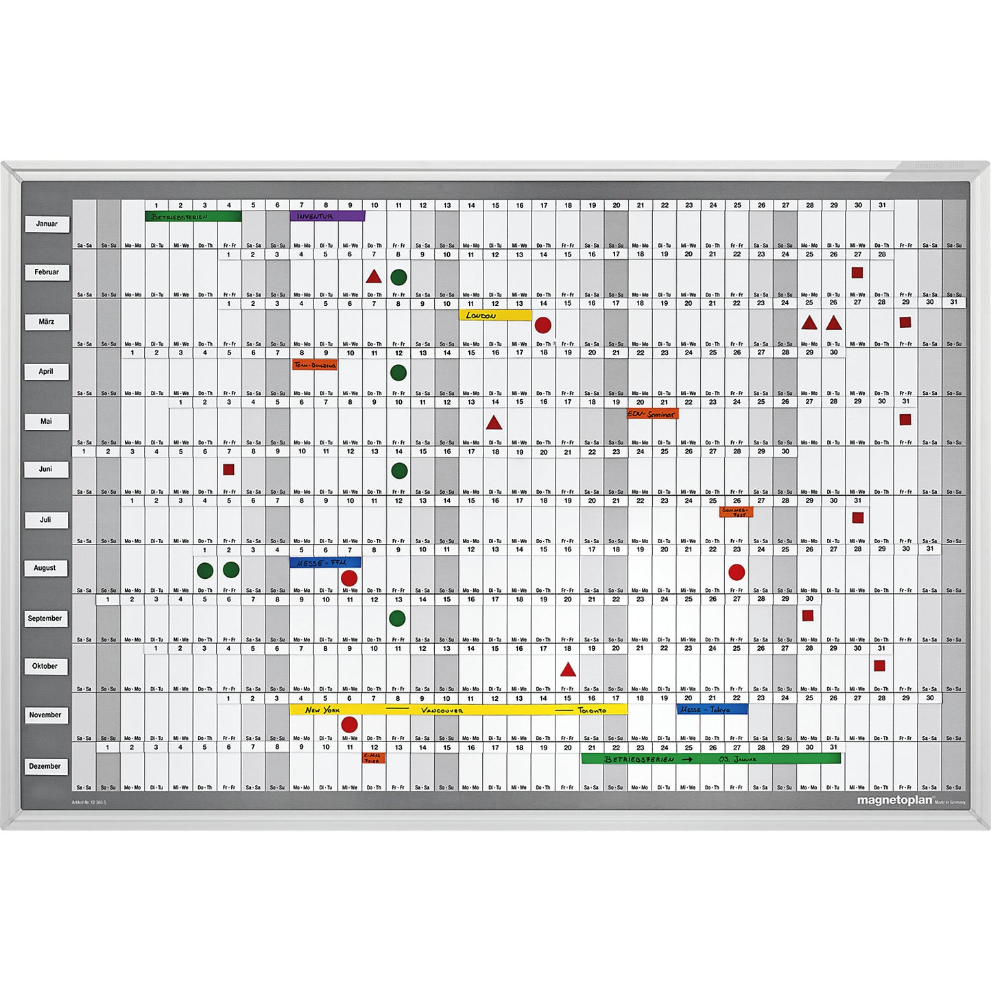 MANAGER yearly planner set type CC, 7-day week with division into 365 days, WxH 920 x 625 mm.
