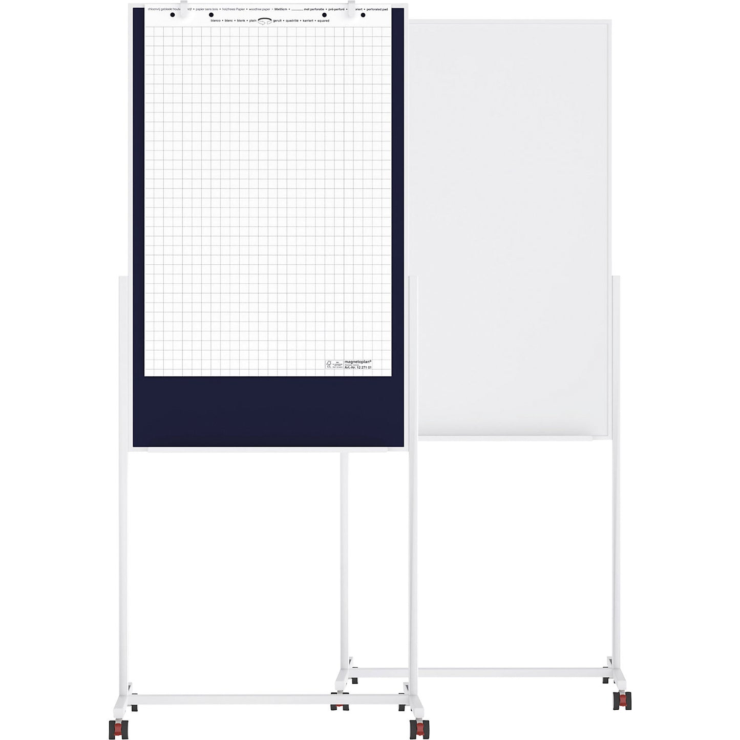 Universal board, board size 750 x 1200 mm, whiteboard / blue felt.