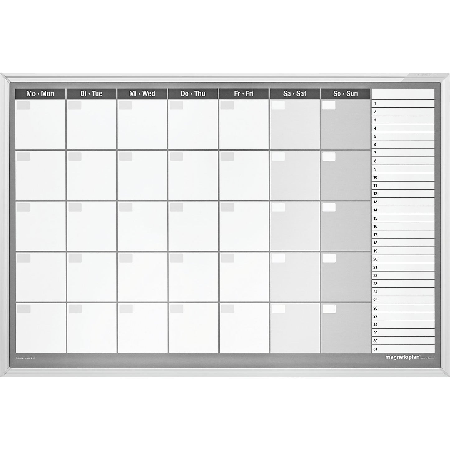 Monthly planner type CC, incl. accessories set, 7-day week, enamelled steel, WxH 920 x 625 mm.