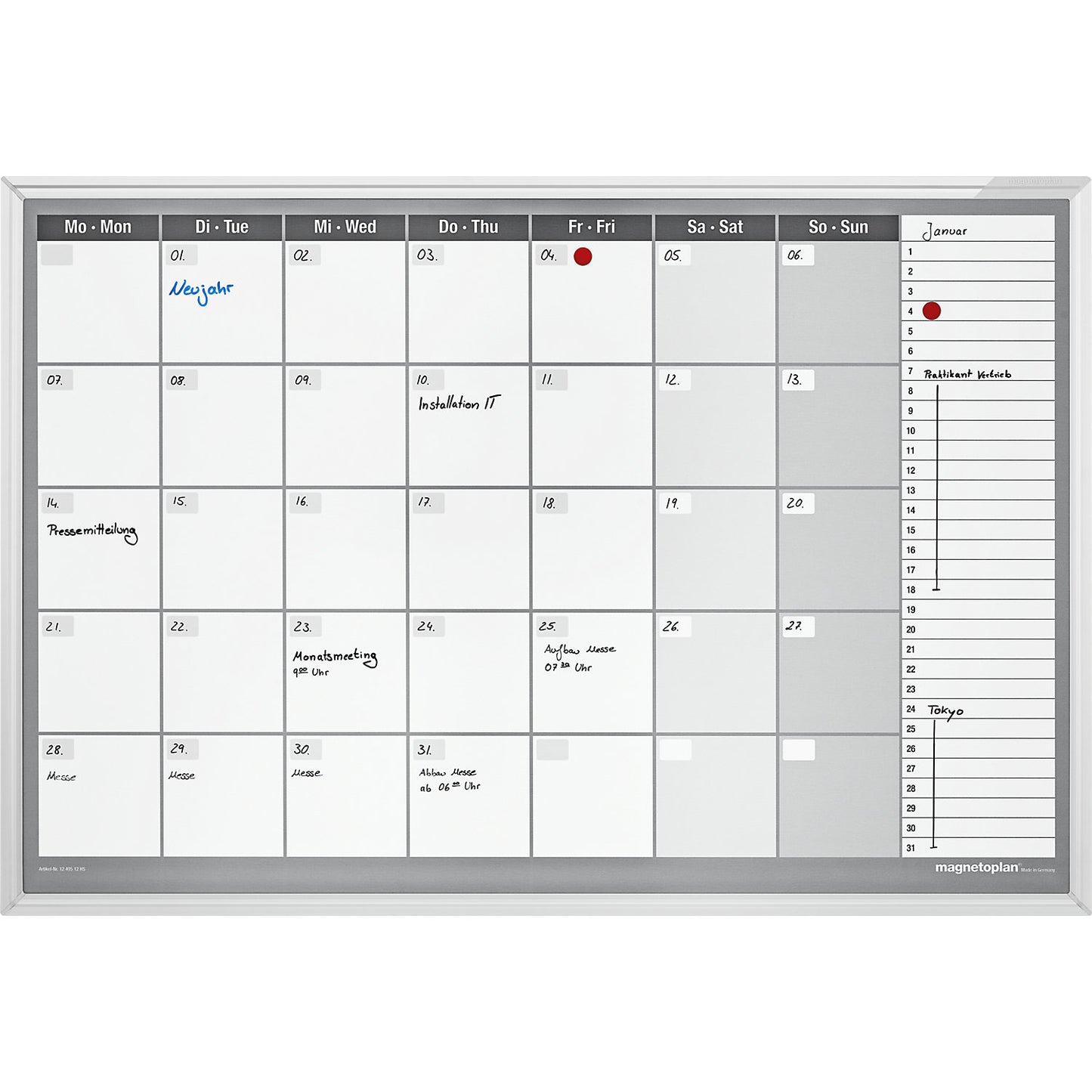 Monthly planner type CC, incl. accessories set, 7-day week, enamelled steel, WxH 920 x 625 mm.