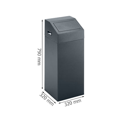 Recyclable waste collector, self extinguishing, capacity 45 l, WxHxD 320 x 790 x 320 mm, antique silver.