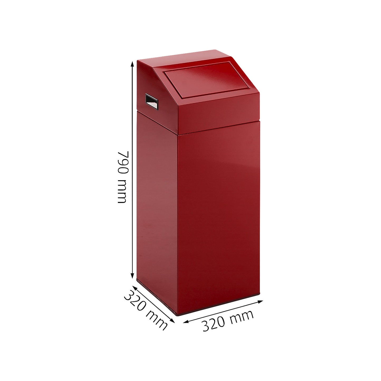 Recyclable waste collector, self extinguishing, capacity 45 l, WxHxD 320 x 790 x 320 mm, flame red.