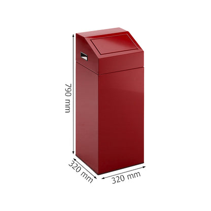 Recyclable waste collector, self extinguishing, capacity 45 l, WxHxD 320 x 790 x 320 mm, flame red.