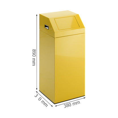 Recyclable waste collector, self extinguishing, capacity 76 l, WxHxD 380 x 890 x 380 mm, traffic yellow.