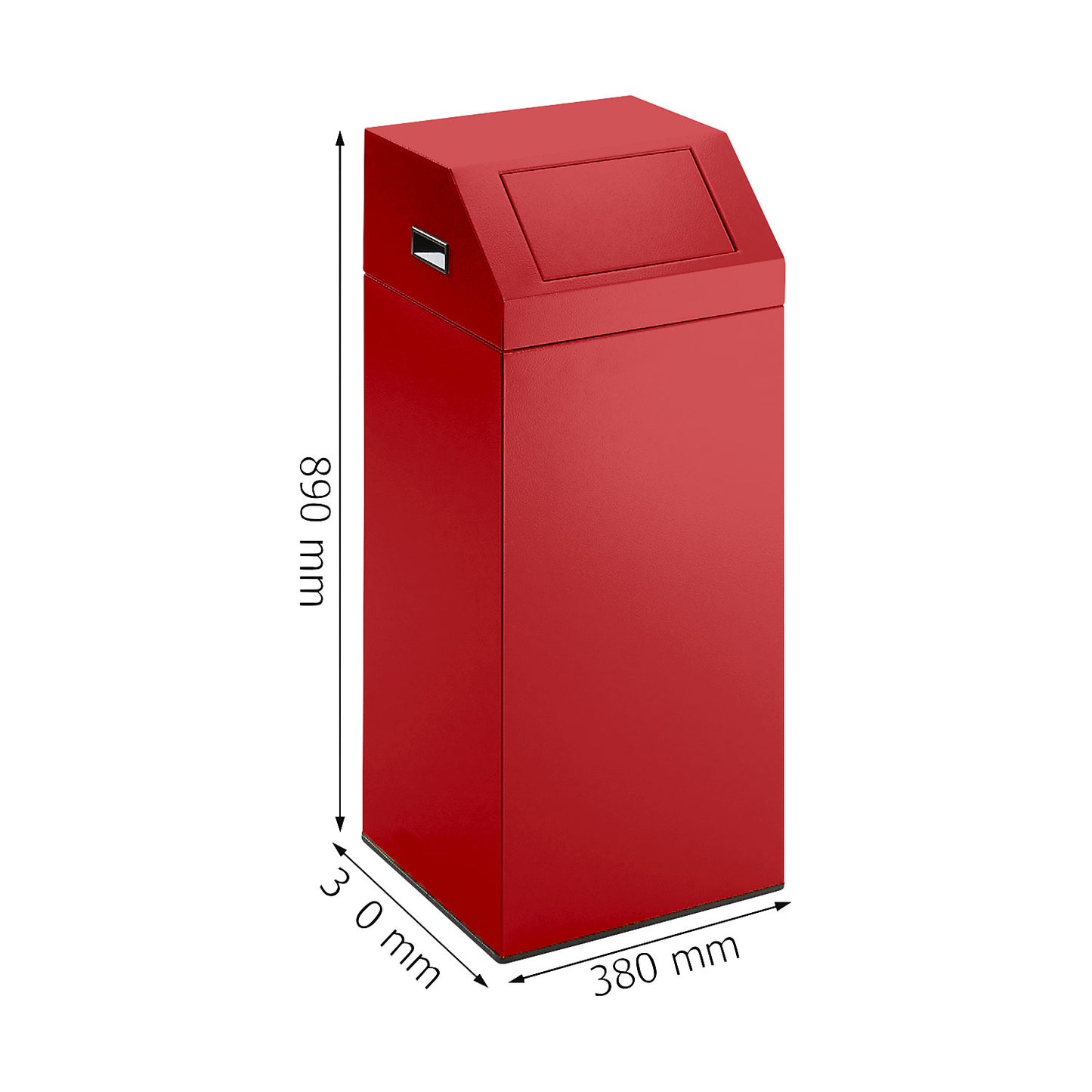 Recyclable waste collector, self extinguishing, capacity 76 l, WxHxD 380 x 890 x 380 mm, flame red.