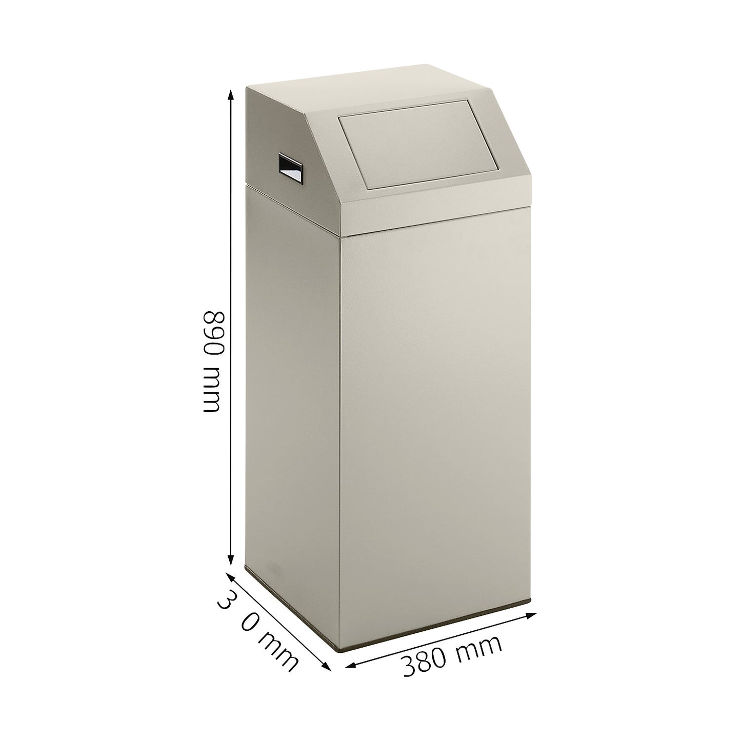 Recyclable waste collector, self extinguishing, capacity 76 l, WxHxD 380 x 890 x 380 mm, light grey.