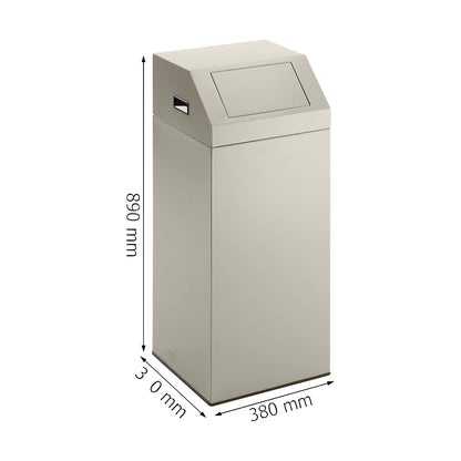 Recyclable waste collector, self extinguishing, capacity 76 l, WxHxD 380 x 890 x 380 mm, light grey.