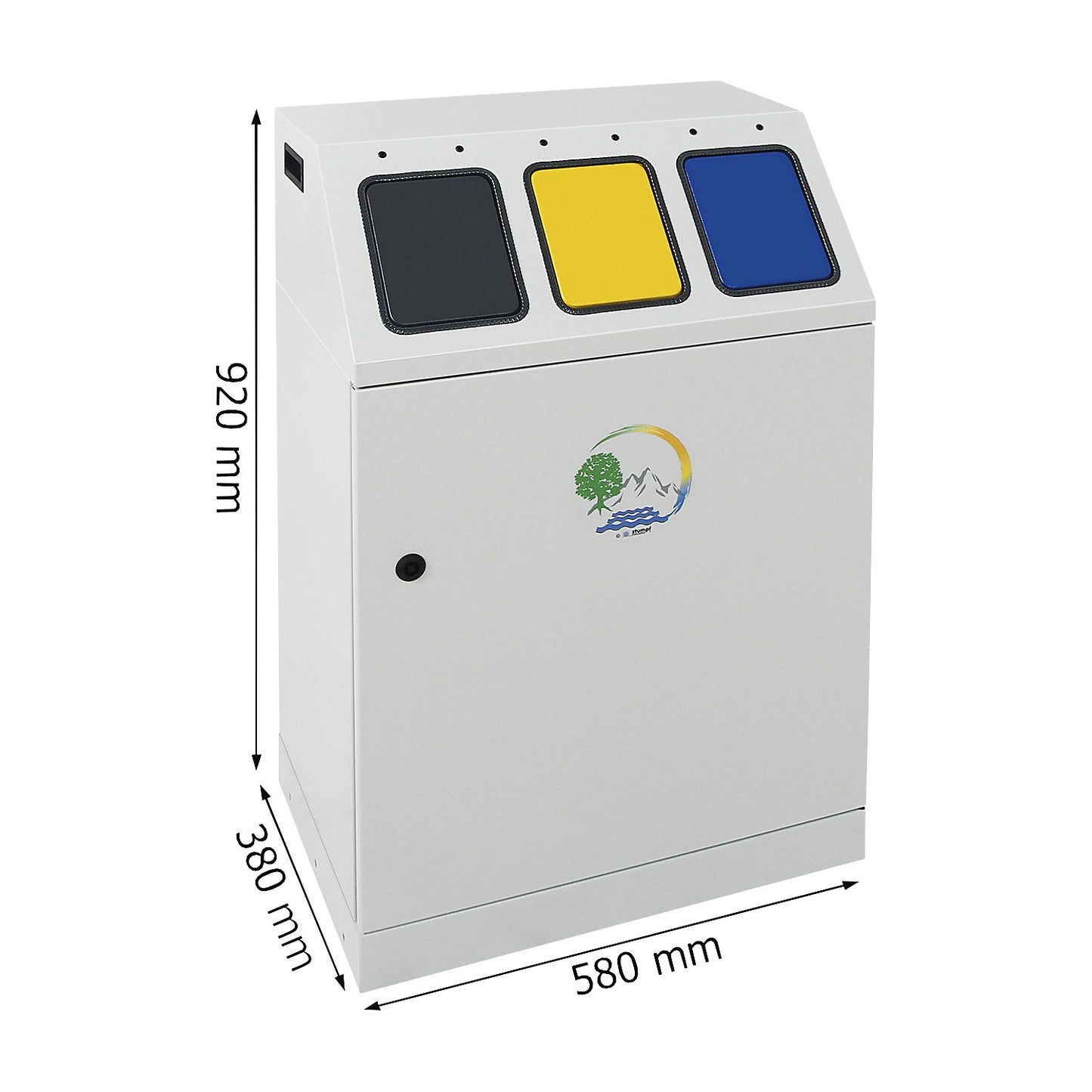 Recyclable waste collector, steel, capacity 3 x 30 l, TRIPLEX, 3 inner containers.