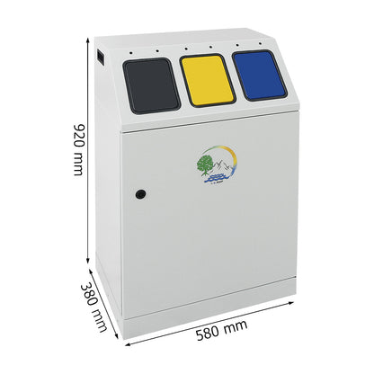 Recyclable waste collector, steel, capacity 3 x 30 l, TRIPLEX, 3 inner containers.
