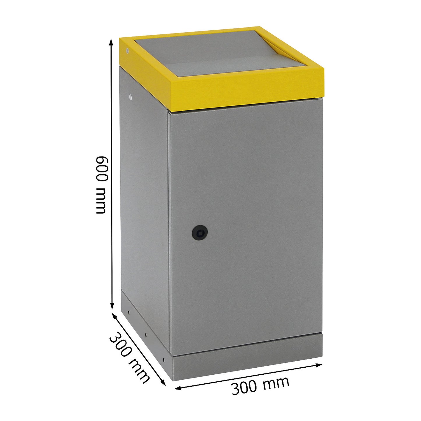 Recyclable waste collector with hinged door, individual unit, capacity 30 l, yellow lid.