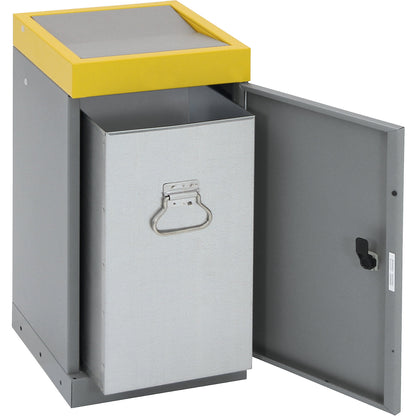 Recyclable waste collector with hinged door, individual unit, capacity 30 l, yellow lid.