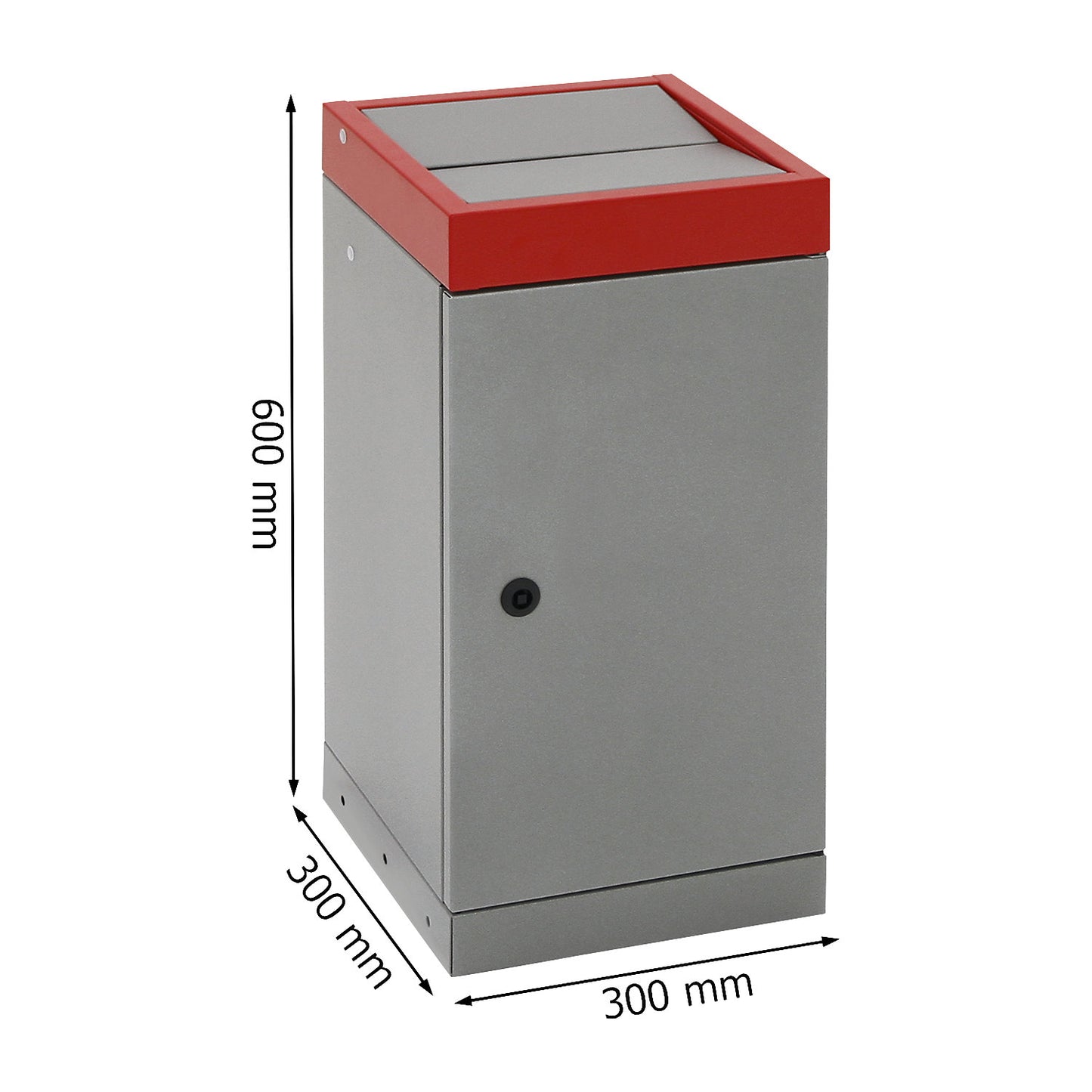 Recyclable waste collector with hinged door, individual unit, capacity 30 l, red lid.