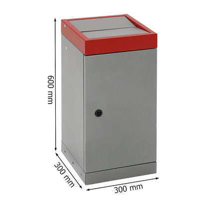 Recyclable waste collector with hinged door, individual unit, capacity 30 l, red lid.