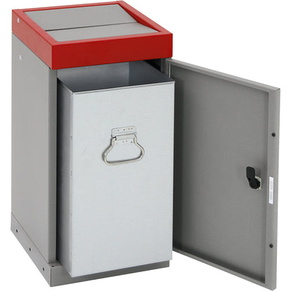 Recyclable waste collector with hinged door, individual unit, capacity 30 l, red lid.