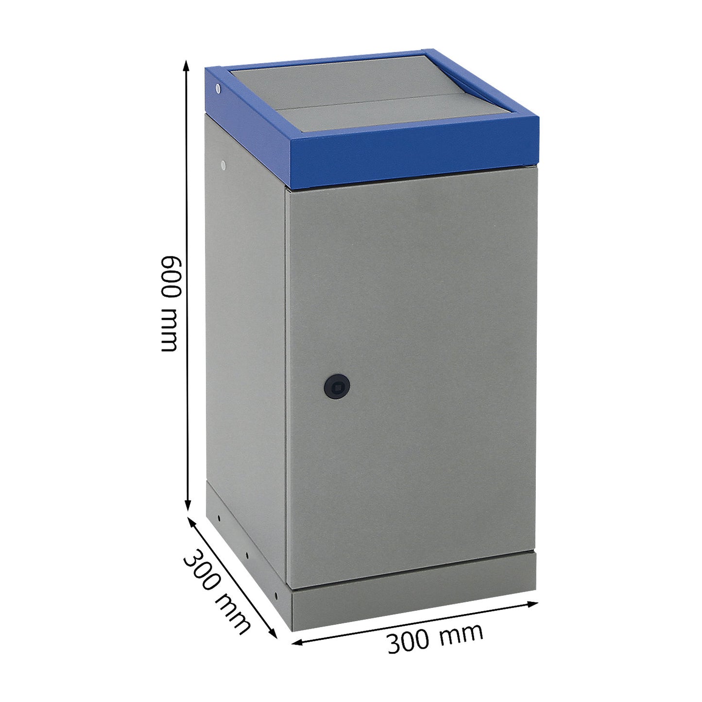 Recyclable waste collector with hinged door, individual unit, capacity 30 l, blue lid.