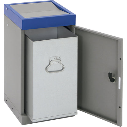 Recyclable waste collector with hinged door, individual unit, capacity 30 l, blue lid.