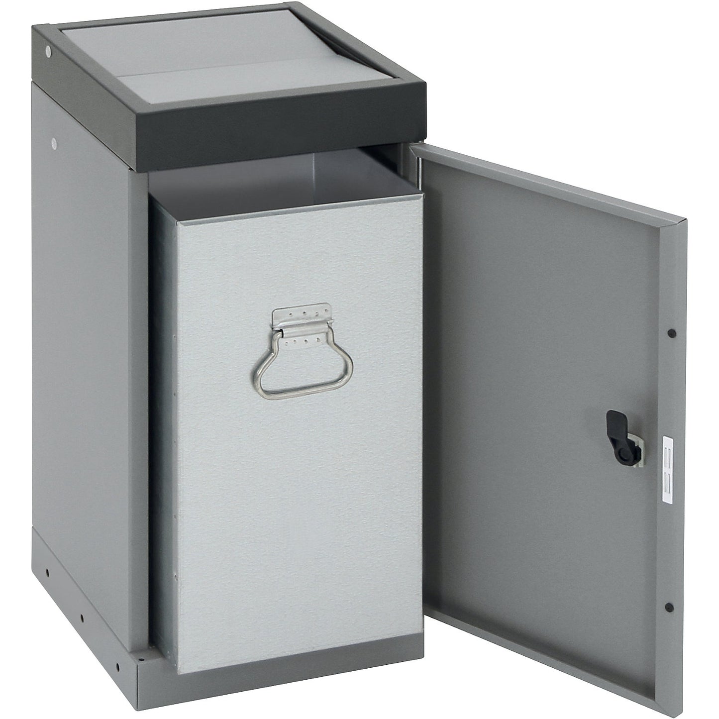 Recyclable waste collector with hinged door, individual unit, capacity 30 l, grey lid.