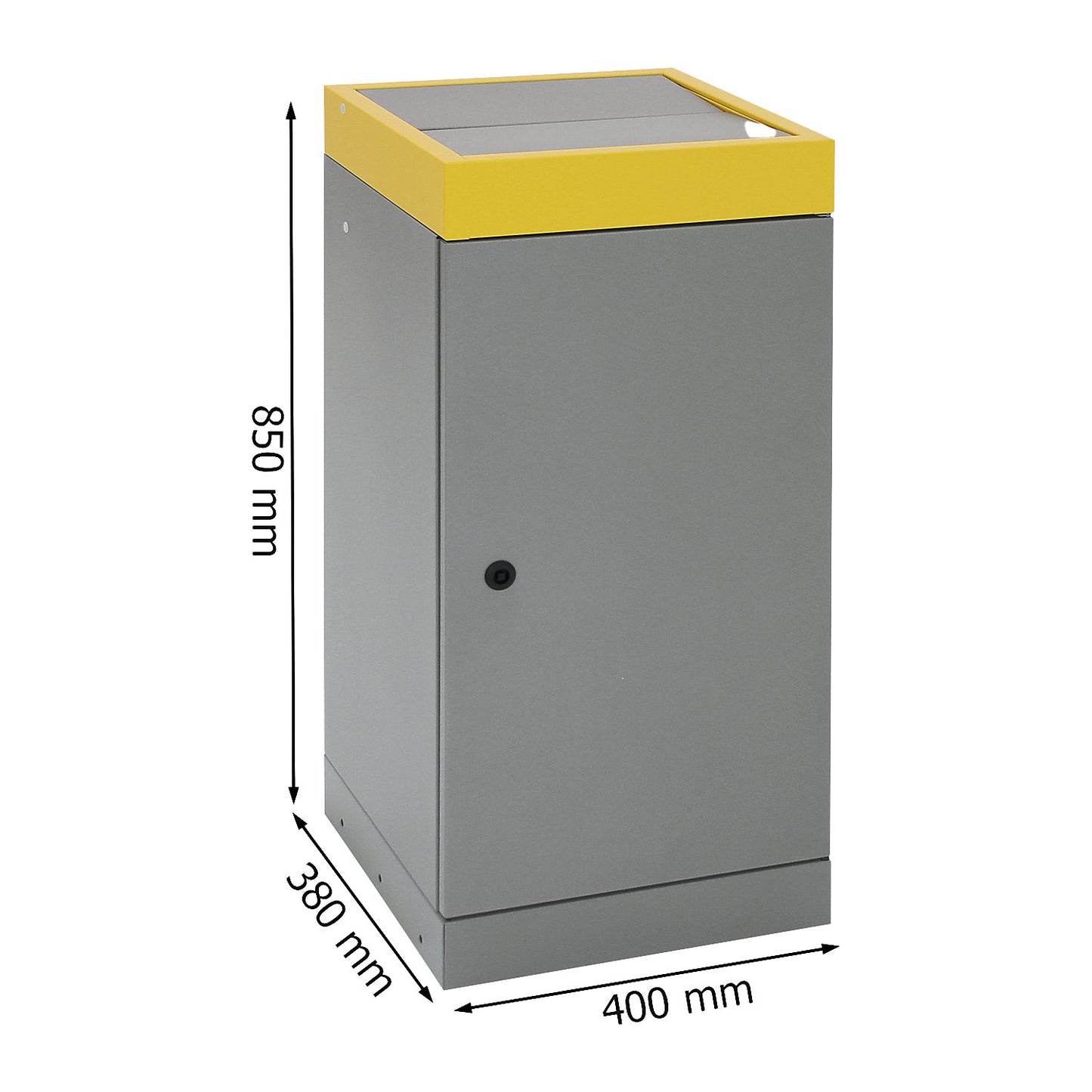 Recyclable waste collector with hinged door, individual unit, capacity 70 l, yellow lid.