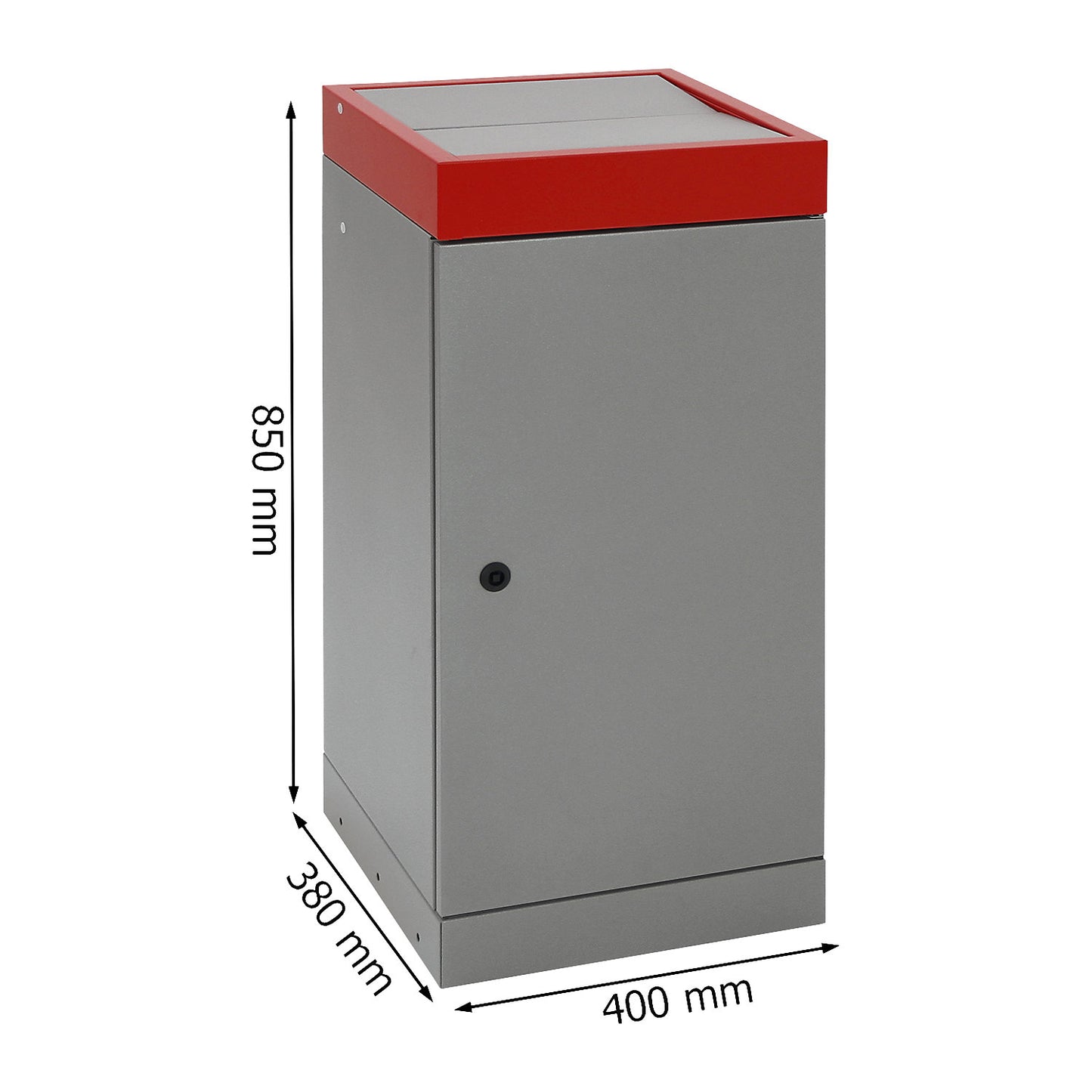 Recyclable waste collector with hinged door, individual unit, capacity 70 l, red lid.