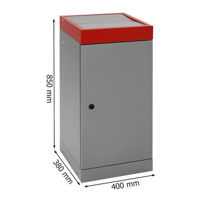 Recyclable waste collector with hinged door, individual unit, capacity 70 l, red lid.