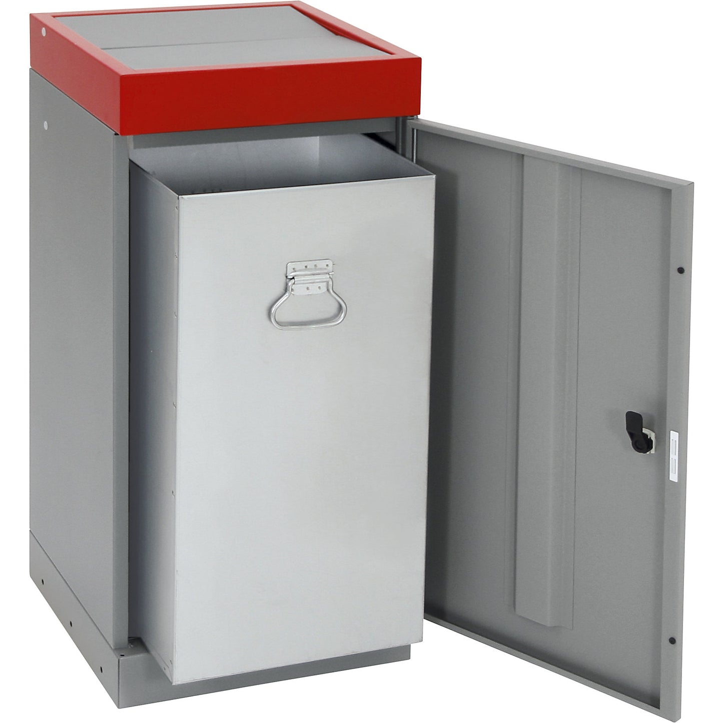 Recyclable waste collector with hinged door, individual unit, capacity 70 l, red lid.