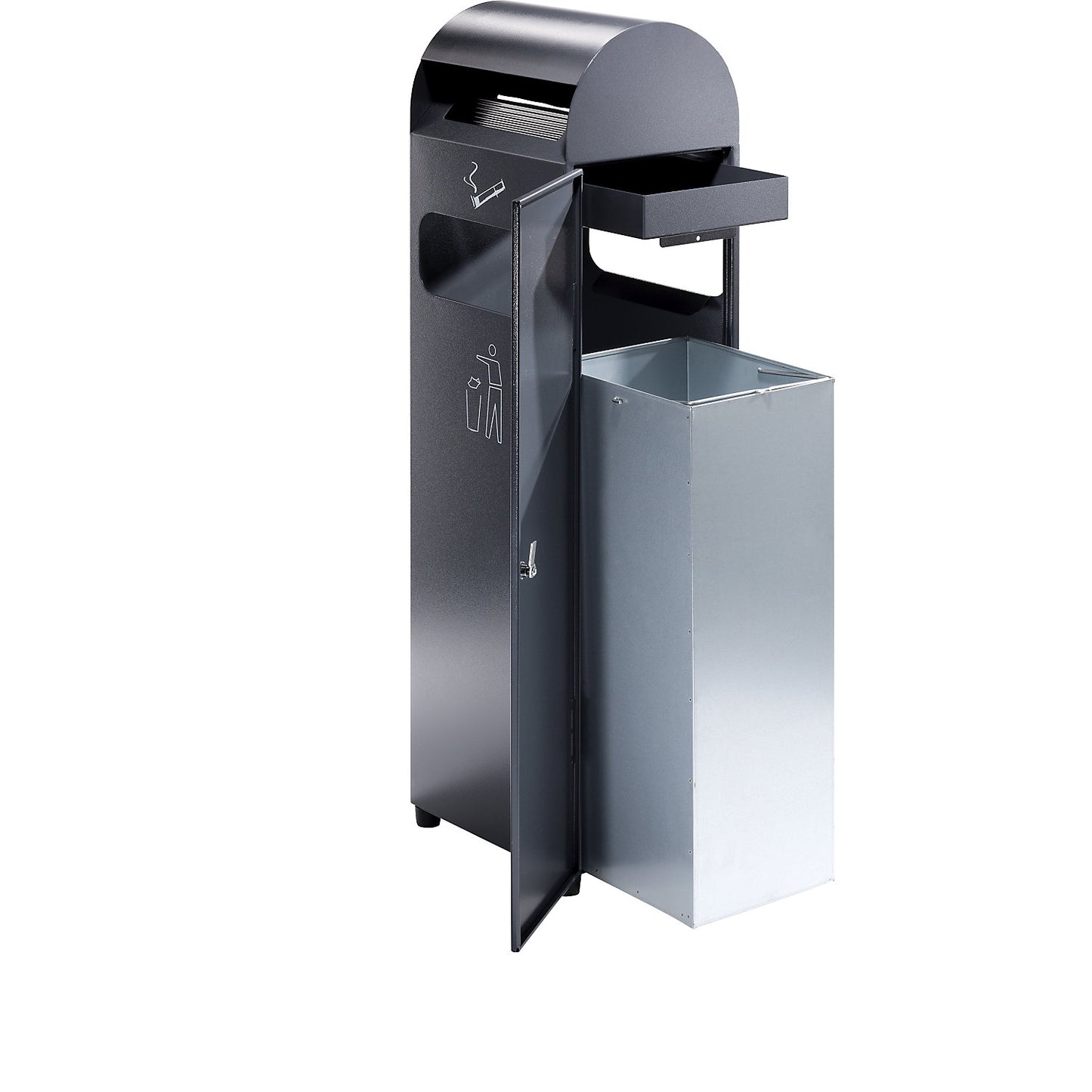 Combination ashtray, capacity 29 l, WxHxD 300 x 990 x 250 mm, charcoal.