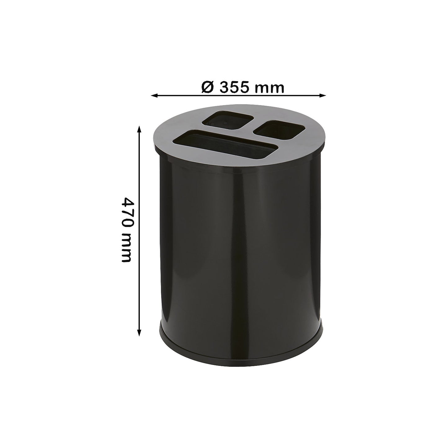 Rubbish bin with 3-compartment sorting, capacity 40 l, height 470 mm, black.