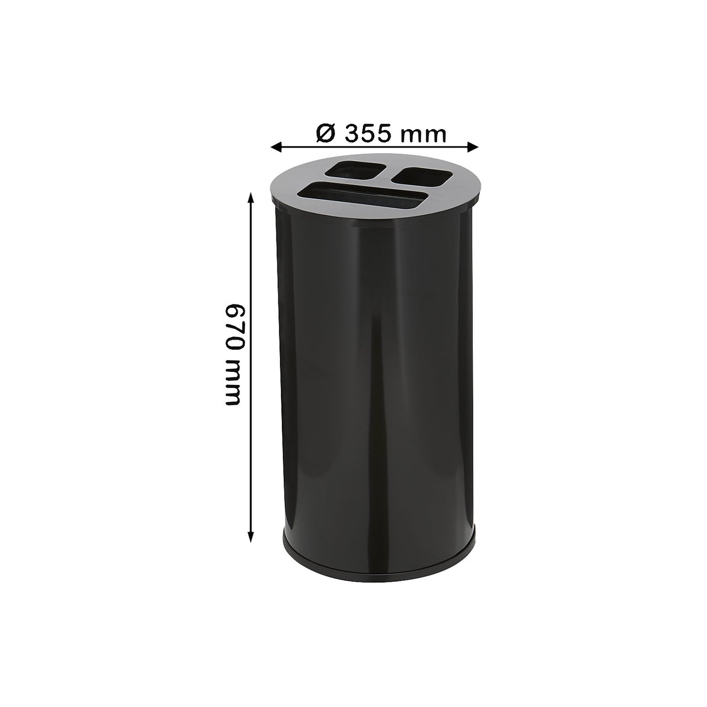 Rubbish bin with 3-compartment sorting, capacity 60 l, height 670 mm, black.