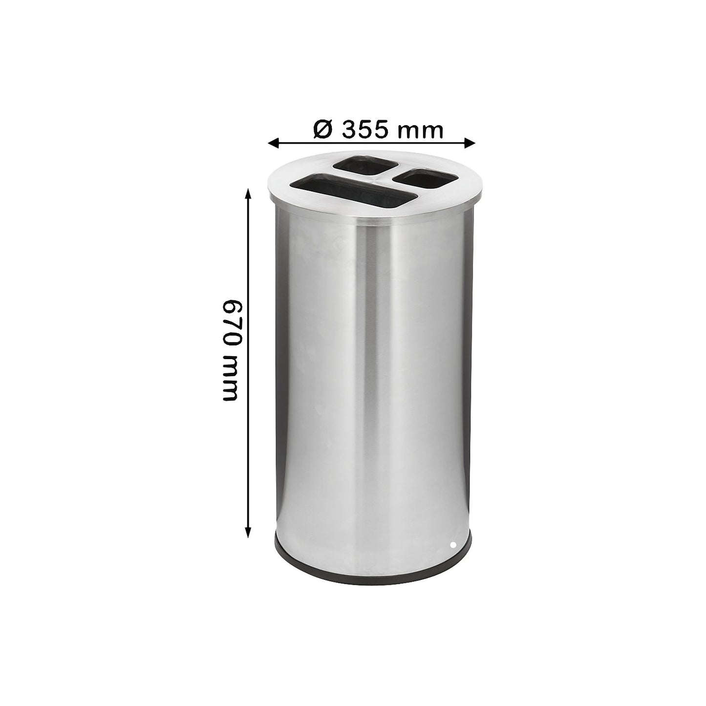 Rubbish bin with 3-compartment sorting, capacity 60 l, height 670 mm, stainless steel.