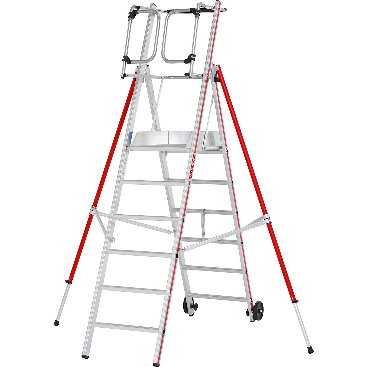 Aluminium folding safety steps, standard model, 6 rungs incl. platform.