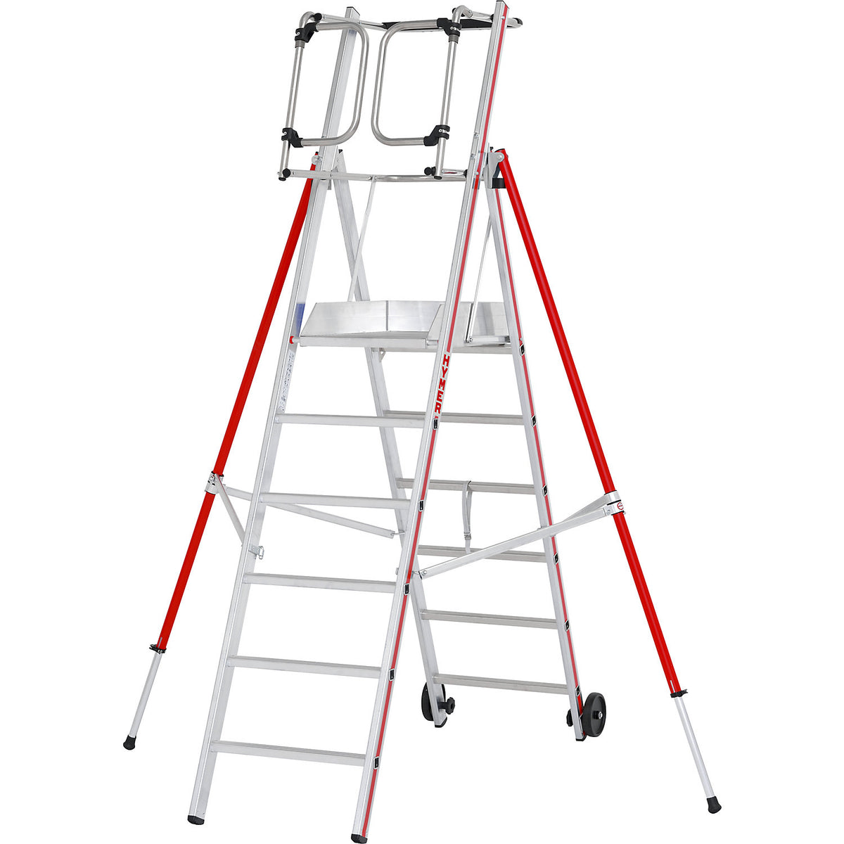Aluminium folding safety steps, standard model, 6 rungs incl. platform.