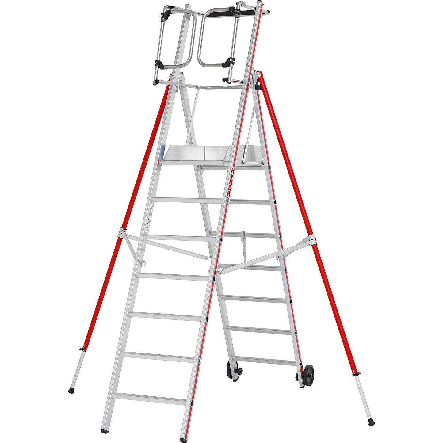 Aluminium folding safety steps, standard model, 7 rungs incl. platform.