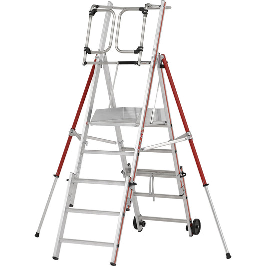 Aluminium folding safety steps, telescopic version, 3 - 5 rungs incl. platform.