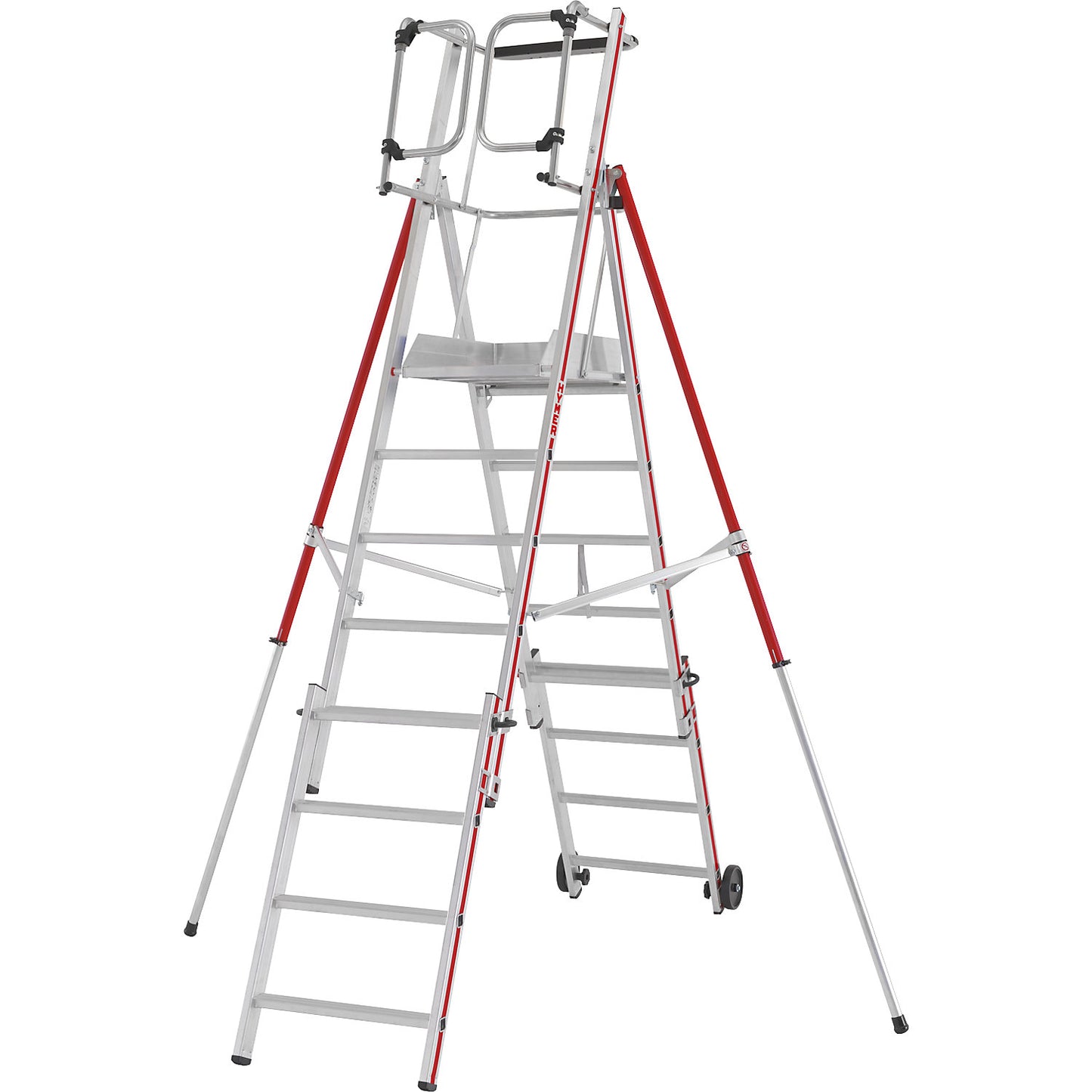 Aluminium folding safety steps, telescopic version, 5 - 8 rungs incl. platform.