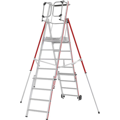 Aluminium folding safety steps, telescopic version, 5 - 8 rungs incl. platform.