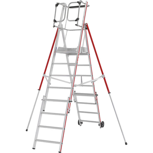 Aluminium folding safety steps, telescopic version, 5 - 8 rungs incl. platform.