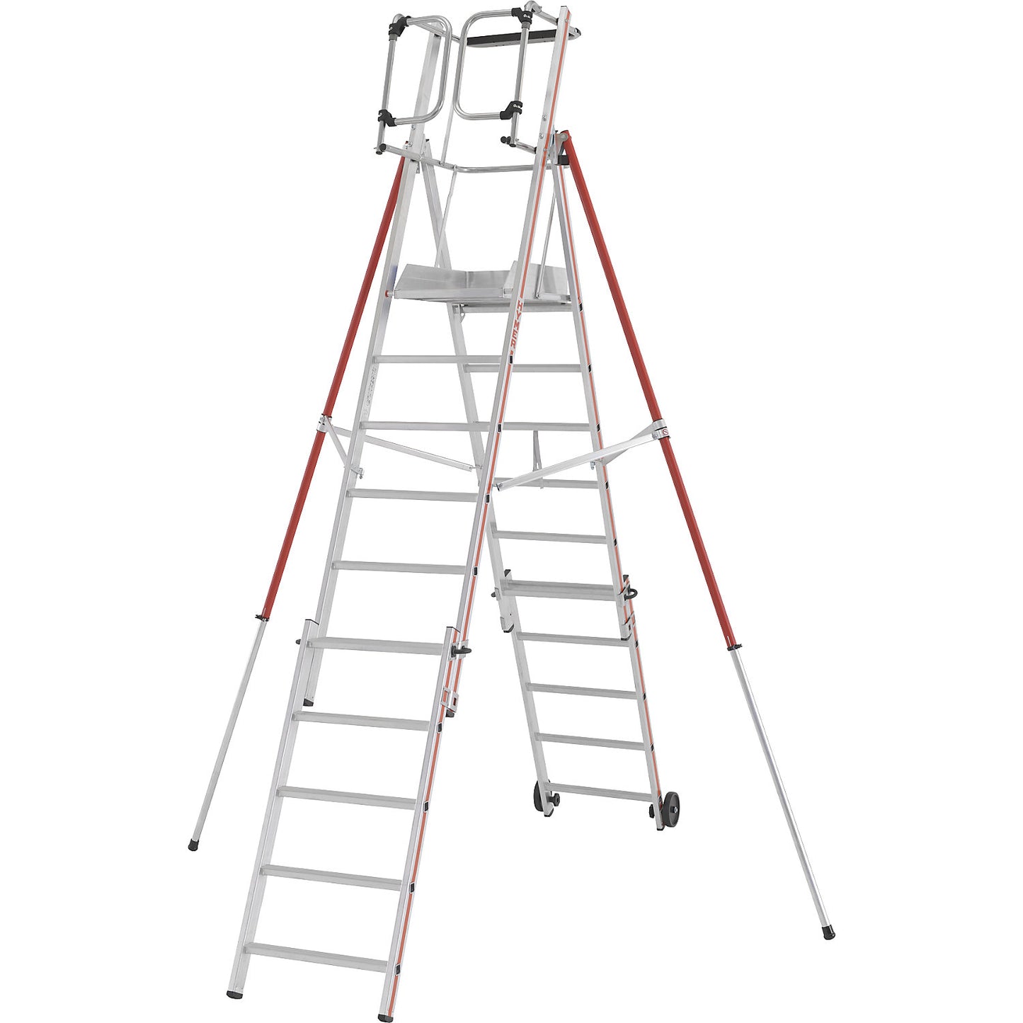 Aluminium folding safety steps, telescopic version, 6 - 10 rungs incl. platform.
