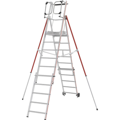 Aluminium folding safety steps, telescopic version, 6 - 10 rungs incl. platform.